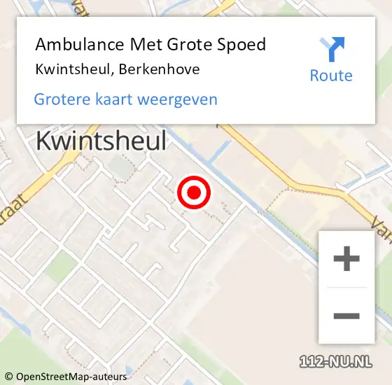Locatie op kaart van de 112 melding: Ambulance Met Grote Spoed Naar Kwintsheul, Berkenhove op 9 juli 2022 02:52