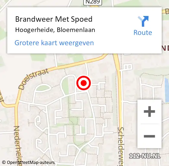 Locatie op kaart van de 112 melding: Brandweer Met Spoed Naar Hoogerheide, Bloemenlaan op 9 juli 2022 03:23