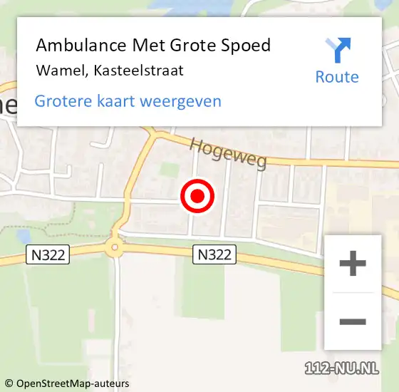 Locatie op kaart van de 112 melding: Ambulance Met Grote Spoed Naar Wamel, Kasteelstraat op 9 juli 2022 03:50