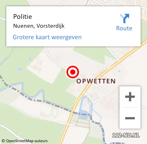 Locatie op kaart van de 112 melding: Politie Nuenen, Vorsterdijk op 9 juli 2022 04:28