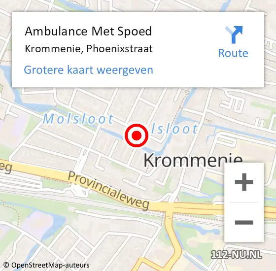 Locatie op kaart van de 112 melding: Ambulance Met Spoed Naar Krommenie, Phoenixstraat op 9 juli 2022 05:14