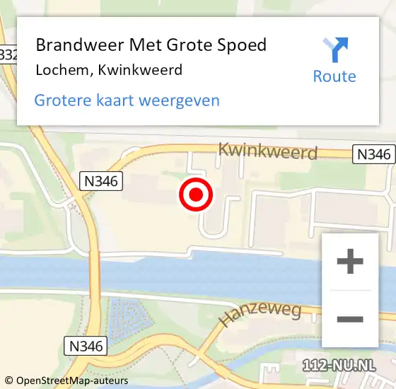 Locatie op kaart van de 112 melding: Brandweer Met Grote Spoed Naar Lochem, Kwinkweerd op 9 juli 2022 05:33