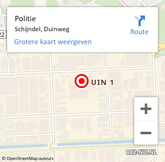 Locatie op kaart van de 112 melding: Politie Schijndel, Duinweg op 9 juli 2022 07:02