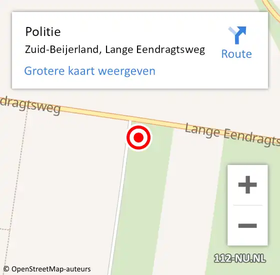 Locatie op kaart van de 112 melding: Politie Zuid-Beijerland, Lange Eendragtsweg op 9 juli 2022 07:27