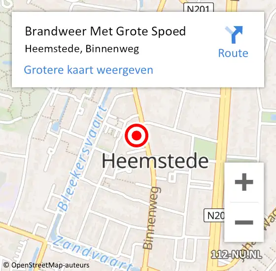 Locatie op kaart van de 112 melding: Brandweer Met Grote Spoed Naar Heemstede, Binnenweg op 9 juli 2022 08:10