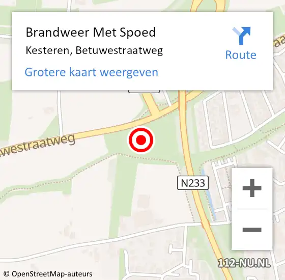 Locatie op kaart van de 112 melding: Brandweer Met Spoed Naar Kesteren, Betuwestraatweg op 9 juli 2022 08:23