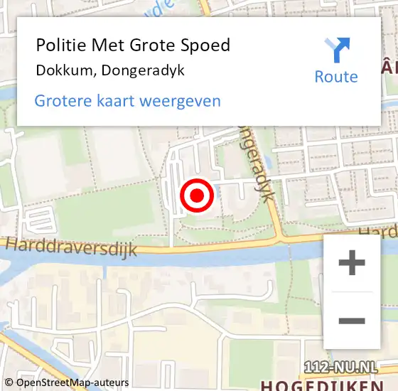 Locatie op kaart van de 112 melding: Politie Met Grote Spoed Naar Dokkum, Dongeradyk op 9 juli 2022 08:24