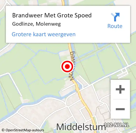 Locatie op kaart van de 112 melding: Brandweer Met Grote Spoed Naar Godlinze, Molenweg op 9 juli 2022 08:41