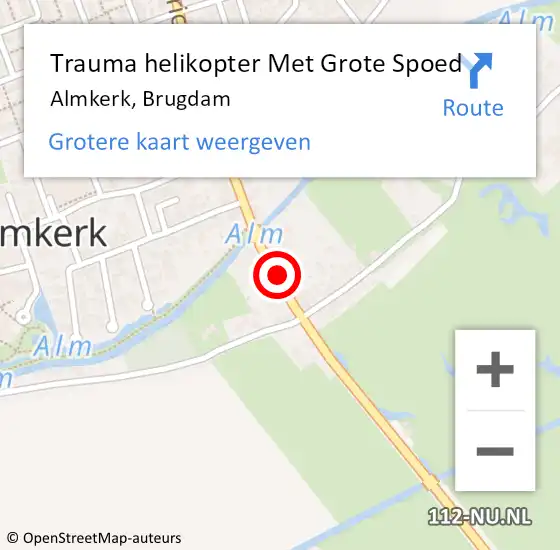 Locatie op kaart van de 112 melding: Trauma helikopter Met Grote Spoed Naar Almkerk, Brugdam op 9 juli 2022 08:46