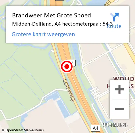 Locatie op kaart van de 112 melding: Brandweer Met Grote Spoed Naar Midden-Delfland, A4 hectometerpaal: 54,3 op 9 juli 2022 08:50