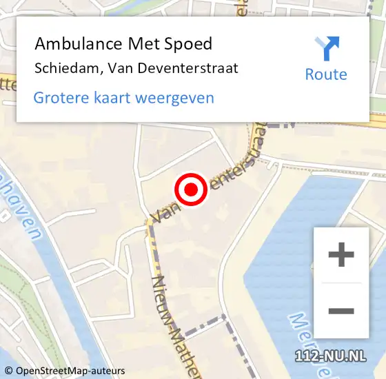 Locatie op kaart van de 112 melding: Ambulance Met Spoed Naar Schiedam, Van Deventerstraat op 9 juli 2022 09:00