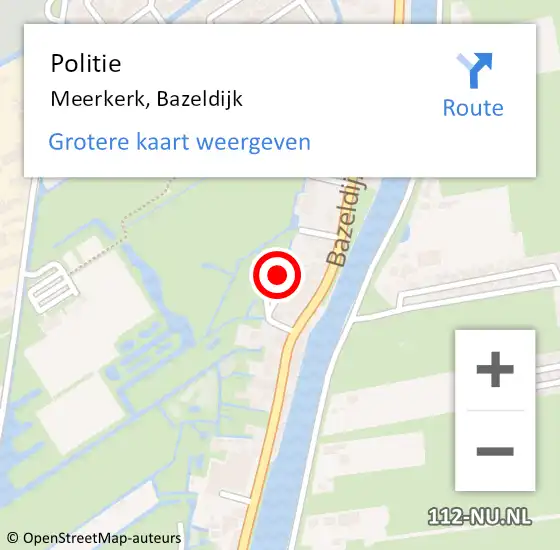 Locatie op kaart van de 112 melding: Politie Meerkerk, Bazeldijk op 9 juli 2022 09:06