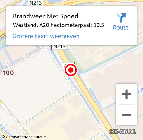 Locatie op kaart van de 112 melding: Brandweer Met Spoed Naar Westland, A20 hectometerpaal: 10,5 op 9 juli 2022 09:08