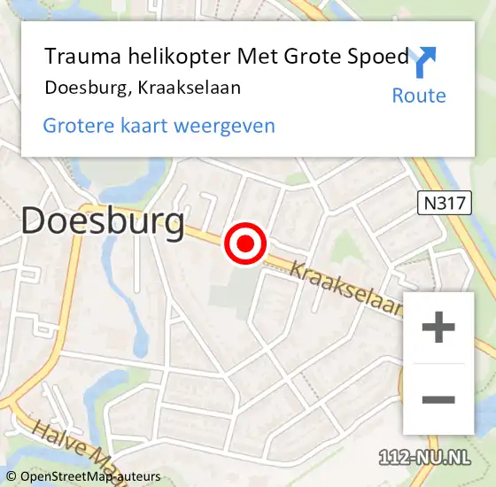 Locatie op kaart van de 112 melding: Trauma helikopter Met Grote Spoed Naar Doesburg, Kraakselaan op 9 juli 2022 09:13