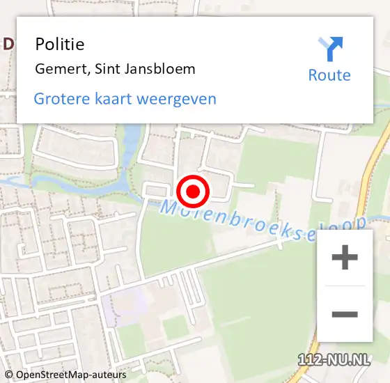 Locatie op kaart van de 112 melding: Politie Gemert, Sint Jansbloem op 9 juli 2022 09:22