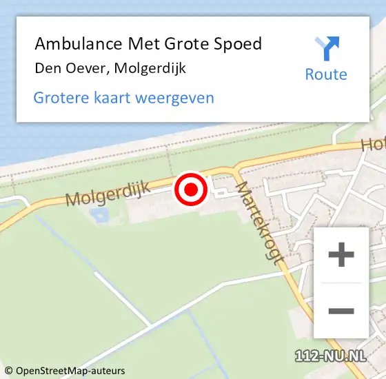 Locatie op kaart van de 112 melding: Ambulance Met Grote Spoed Naar Den Oever, Molgerdijk op 9 juli 2022 09:47