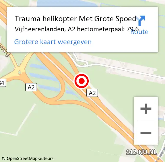 Locatie op kaart van de 112 melding: Trauma helikopter Met Grote Spoed Naar Vijfheerenlanden, A2 hectometerpaal: 79,6 op 9 juli 2022 09:58