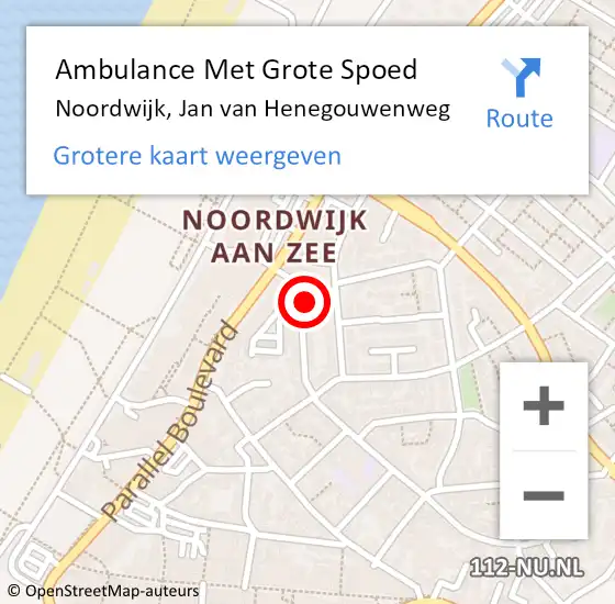 Locatie op kaart van de 112 melding: Ambulance Met Grote Spoed Naar Noordwijk, Jan van Henegouwenweg op 9 juli 2022 10:00