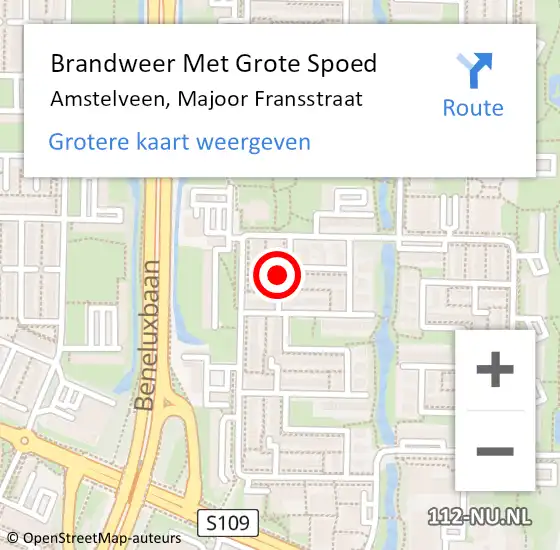 Locatie op kaart van de 112 melding: Brandweer Met Grote Spoed Naar Amstelveen, Majoor Fransstraat op 9 juli 2022 10:02