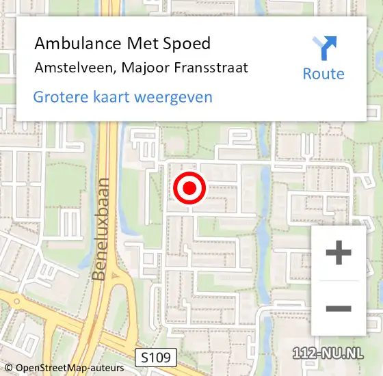 Locatie op kaart van de 112 melding: Ambulance Met Spoed Naar Amstelveen, Majoor Fransstraat op 9 juli 2022 10:02