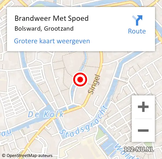 Locatie op kaart van de 112 melding: Brandweer Met Spoed Naar Bolsward, Grootzand op 9 juli 2022 10:05