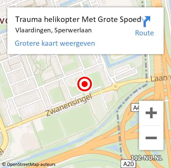 Locatie op kaart van de 112 melding: Trauma helikopter Met Grote Spoed Naar Vlaardingen, Sperwerlaan op 9 juli 2022 10:07