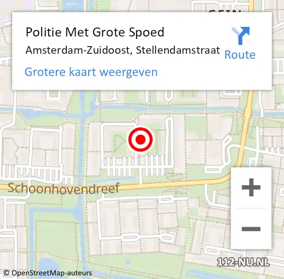 Locatie op kaart van de 112 melding: Politie Met Grote Spoed Naar Amsterdam-Zuidoost, Stellendamstraat op 9 juli 2022 10:10