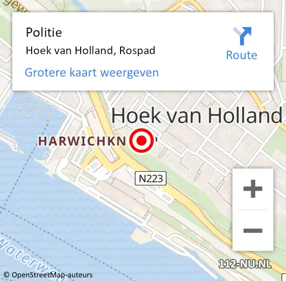 Locatie op kaart van de 112 melding: Politie Hoek van Holland, Rospad op 9 juli 2022 10:57