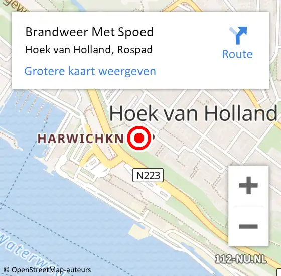 Locatie op kaart van de 112 melding: Brandweer Met Spoed Naar Hoek van Holland, Rospad op 9 juli 2022 10:57