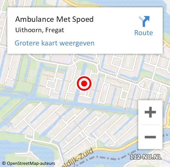 Locatie op kaart van de 112 melding: Ambulance Met Spoed Naar Uithoorn, Fregat op 9 juli 2022 11:49