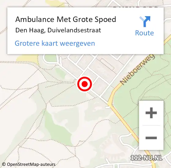 Locatie op kaart van de 112 melding: Ambulance Met Grote Spoed Naar Den Haag, Duivelandsestraat op 9 juli 2022 12:10