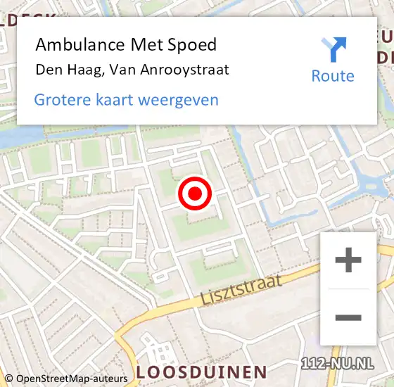 Locatie op kaart van de 112 melding: Ambulance Met Spoed Naar Den Haag, Van Anrooystraat op 9 juli 2022 12:21