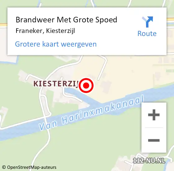 Locatie op kaart van de 112 melding: Brandweer Met Grote Spoed Naar Franeker, Kiesterzijl op 22 juli 2014 17:44