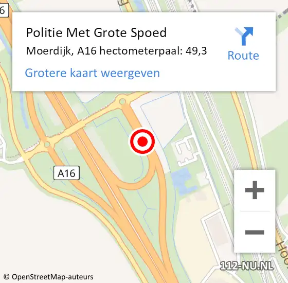 Locatie op kaart van de 112 melding: Politie Met Grote Spoed Naar Moerdijk, A16 hectometerpaal: 49,3 op 9 juli 2022 12:33