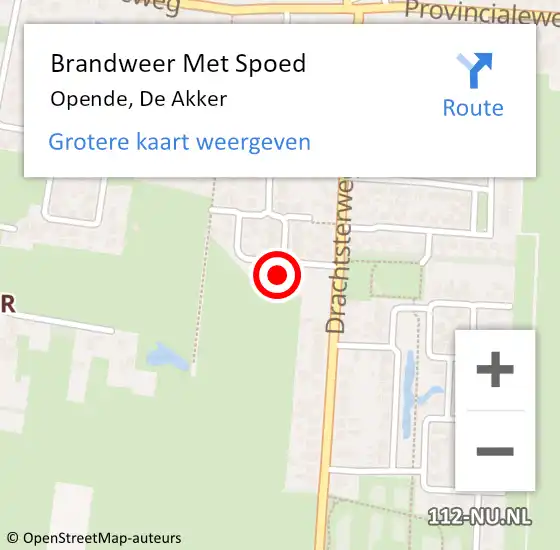 Locatie op kaart van de 112 melding: Brandweer Met Spoed Naar Opende, De Akker op 9 juli 2022 12:33