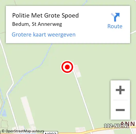 Locatie op kaart van de 112 melding: Politie Met Grote Spoed Naar Bedum, St Annerweg op 9 juli 2022 12:33