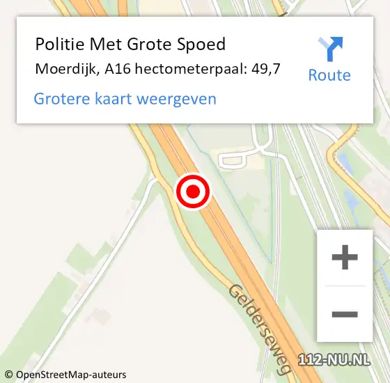 Locatie op kaart van de 112 melding: Politie Met Grote Spoed Naar Moerdijk, A16 hectometerpaal: 49,7 op 9 juli 2022 12:34