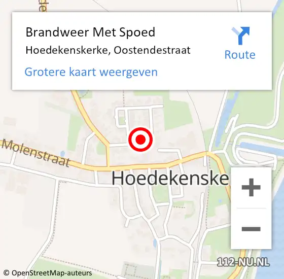Locatie op kaart van de 112 melding: Brandweer Met Spoed Naar Hoedekenskerke, Oostendestraat op 9 juli 2022 12:34