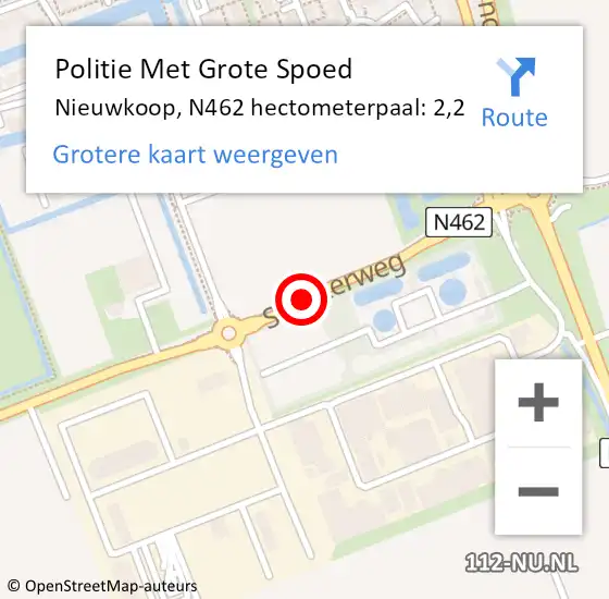 Locatie op kaart van de 112 melding: Politie Met Grote Spoed Naar Nieuwkoop, N462 hectometerpaal: 2,2 op 9 juli 2022 12:49