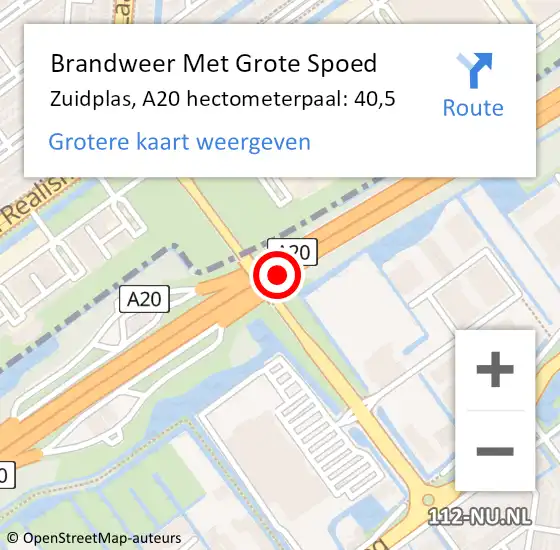 Locatie op kaart van de 112 melding: Brandweer Met Grote Spoed Naar Zuidplas, A20 hectometerpaal: 40,5 op 9 juli 2022 13:22