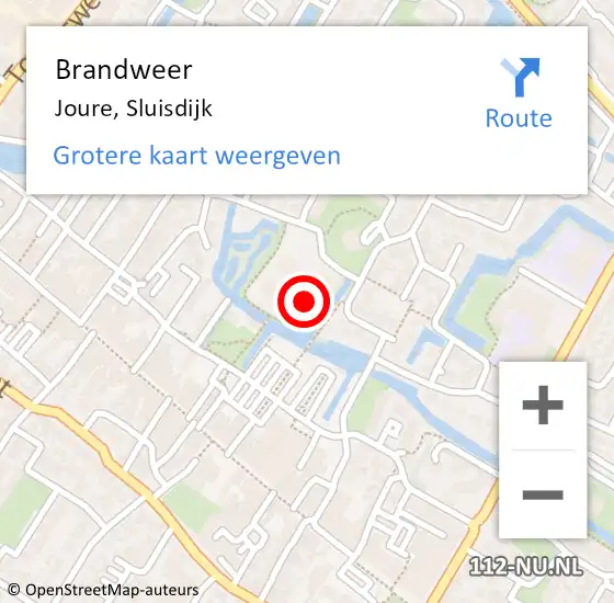 Locatie op kaart van de 112 melding: Brandweer Joure, Sluisdijk op 9 juli 2022 13:25