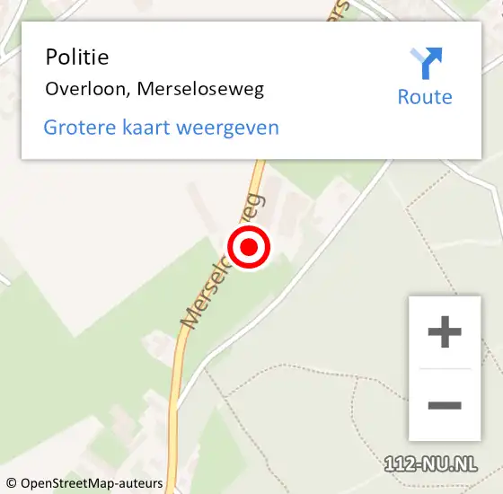 Locatie op kaart van de 112 melding: Politie Overloon, Merseloseweg op 9 juli 2022 13:35