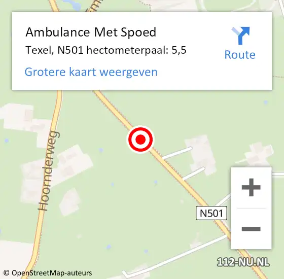 Locatie op kaart van de 112 melding: Ambulance Met Spoed Naar Texel, N501 hectometerpaal: 5,5 op 9 juli 2022 13:42