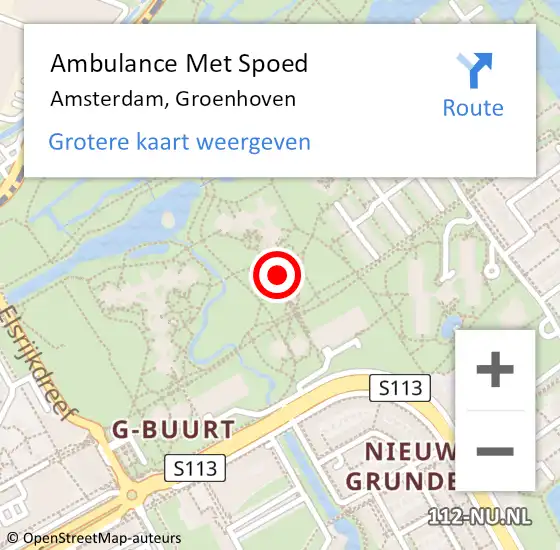 Locatie op kaart van de 112 melding: Ambulance Met Spoed Naar Amsterdam-Zuidoost, Groenhoven op 9 juli 2022 13:44