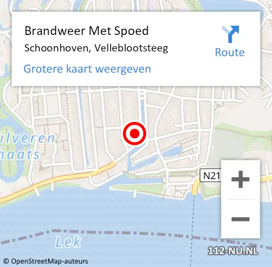 Locatie op kaart van de 112 melding: Brandweer Met Spoed Naar Schoonhoven, Velleblootsteeg op 9 juli 2022 13:49