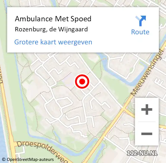 Locatie op kaart van de 112 melding: Ambulance Met Spoed Naar Rozenburg, de Wijngaard op 9 juli 2022 13:58