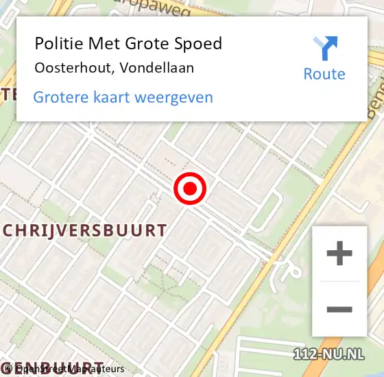 Locatie op kaart van de 112 melding: Politie Met Grote Spoed Naar Oosterhout, Vondellaan op 9 juli 2022 14:05