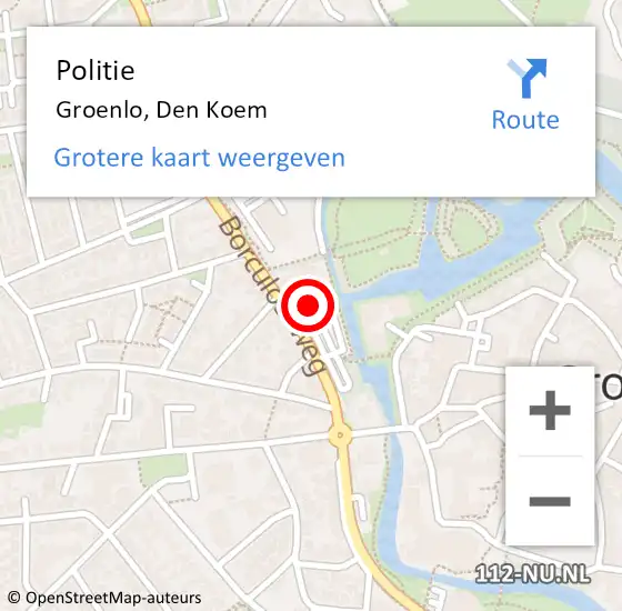 Locatie op kaart van de 112 melding: Politie Groenlo, Den Koem op 9 juli 2022 14:12