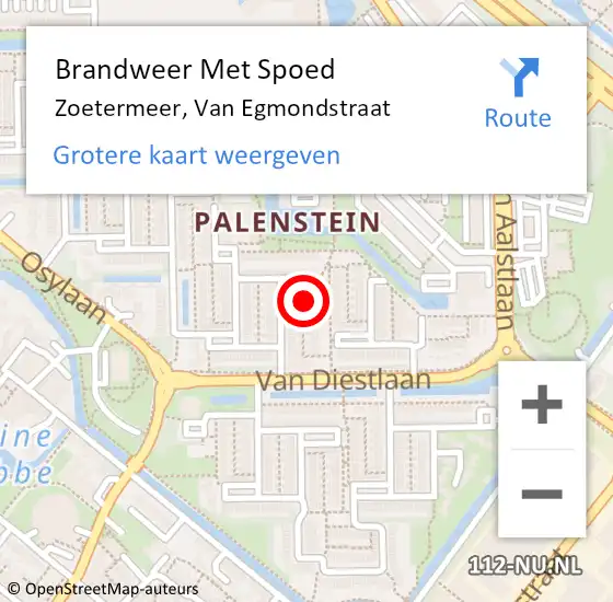 Locatie op kaart van de 112 melding: Brandweer Met Spoed Naar Zoetermeer, Van Egmondstraat op 9 juli 2022 14:31