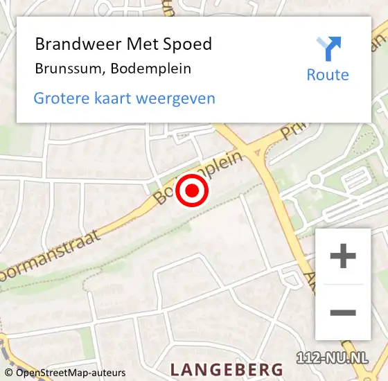 Locatie op kaart van de 112 melding: Brandweer Met Spoed Naar Brunssum, Bodemplein op 9 juli 2022 14:34